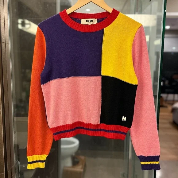 MSGM Color Block Patchwork Wool-Blend Sweater (Multicolored) - Picture 10 of 16